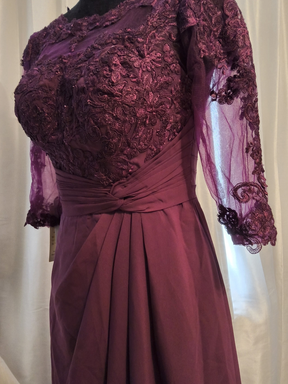 Gallery Plum Lace Long Sleeve Formal Dress
